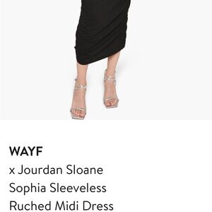 WAYF Ruched sleeveless midi length black dress